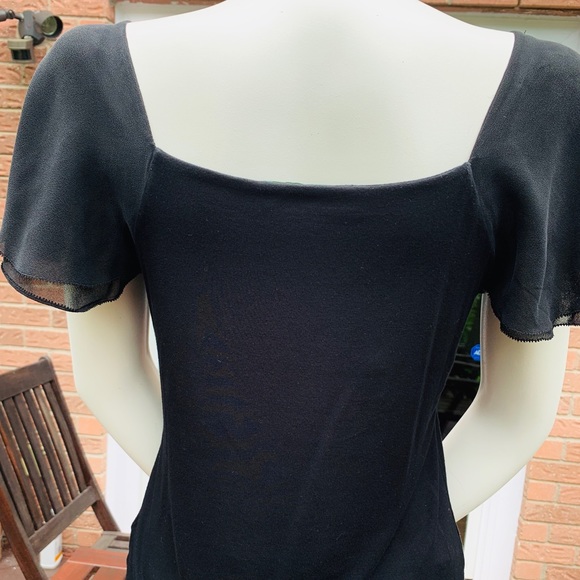 Lauren Raplh Lauren black Rayon blouse top W Black Sheer Flare Cap Sleeves US M - Picture 3 of 6